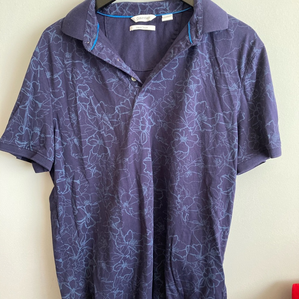 Calvin Klein Men’s Navy Flower Liquid Touch Polo